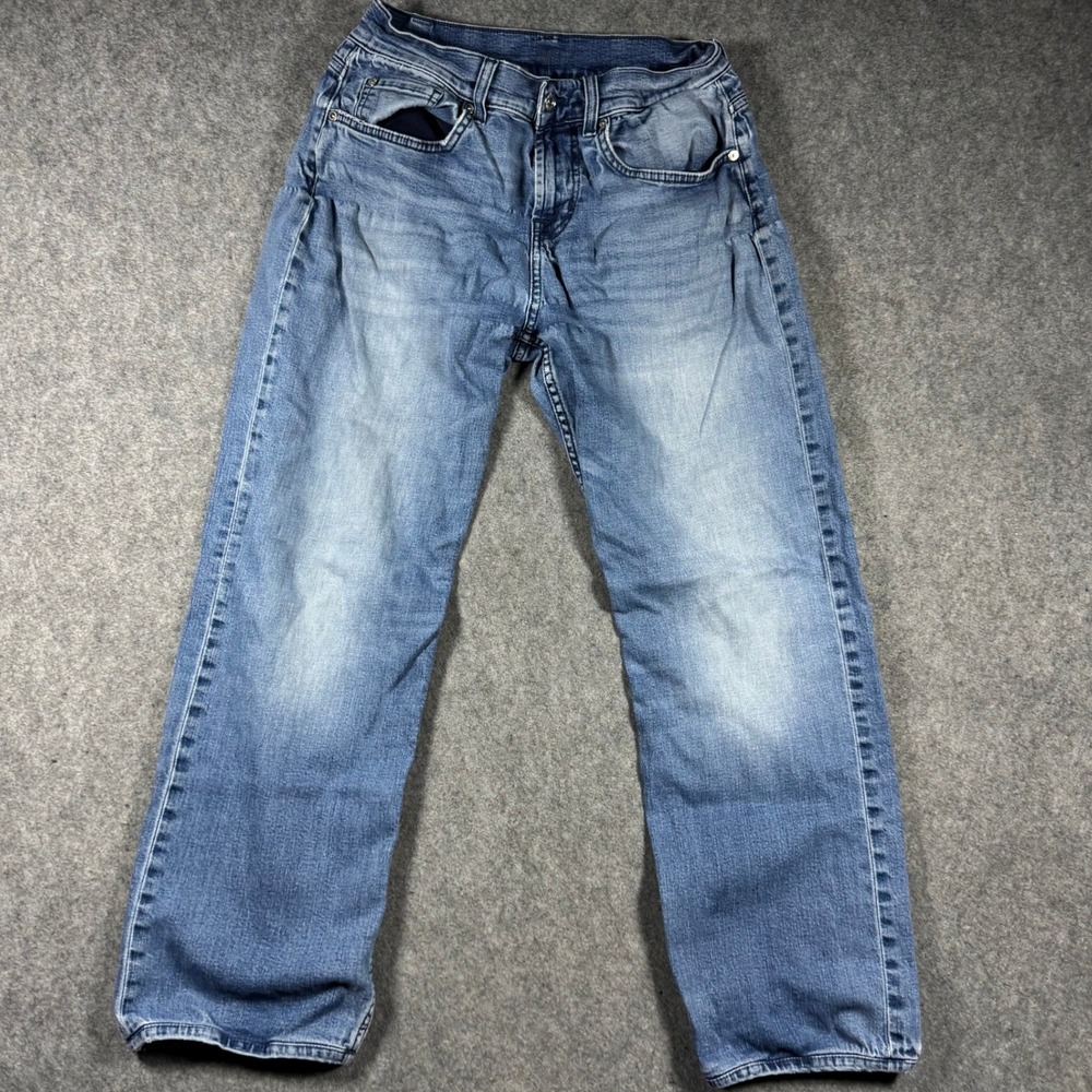 7 For All Mankind Straight Leg Jeans Blue Medium Wash Mid Rise Womens 26x25